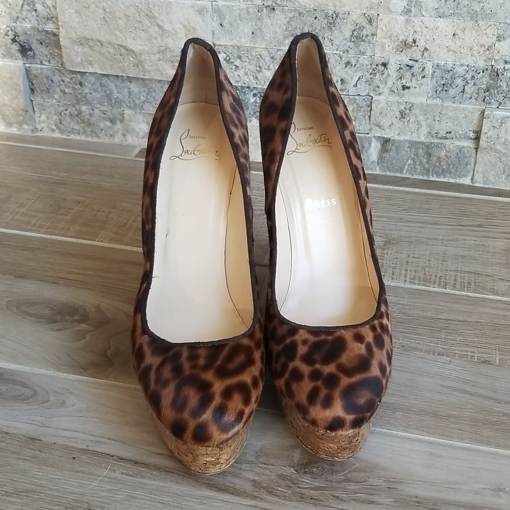 Christian Louboutin Coroclic Leopard Print Cork Wedges